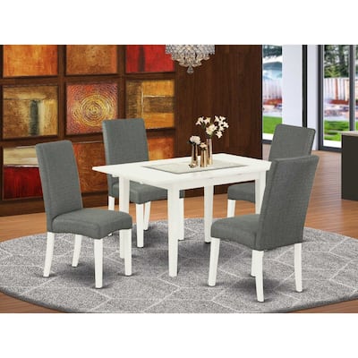 HomeStock 5-Pc Linen White Finish Solid Wood Top - Upholstered Dining Room Set with Butterfly Leaf - Seats 4