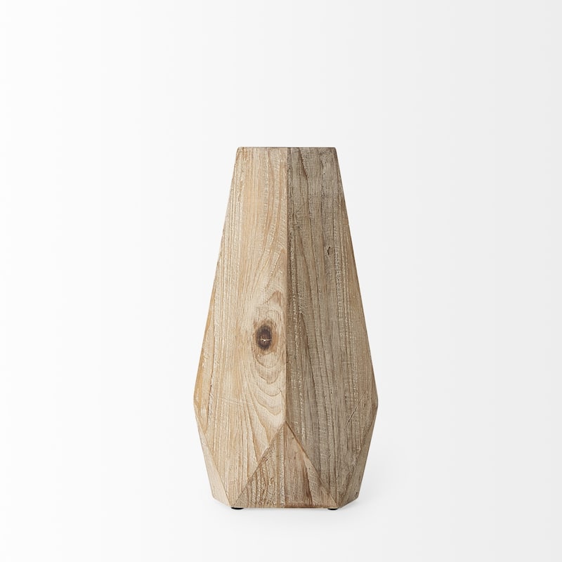 Natural Solid Wood Cylinder Vase with Geometric Pattern Table Decor Indoor Use