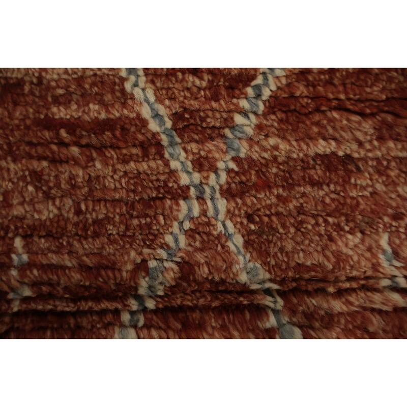 Hand Knotted Oriental 100% Wool Carpet Modern Geometric Oranges & Rust Moroccan Area Rug - 9' 10'' X 6' 8''