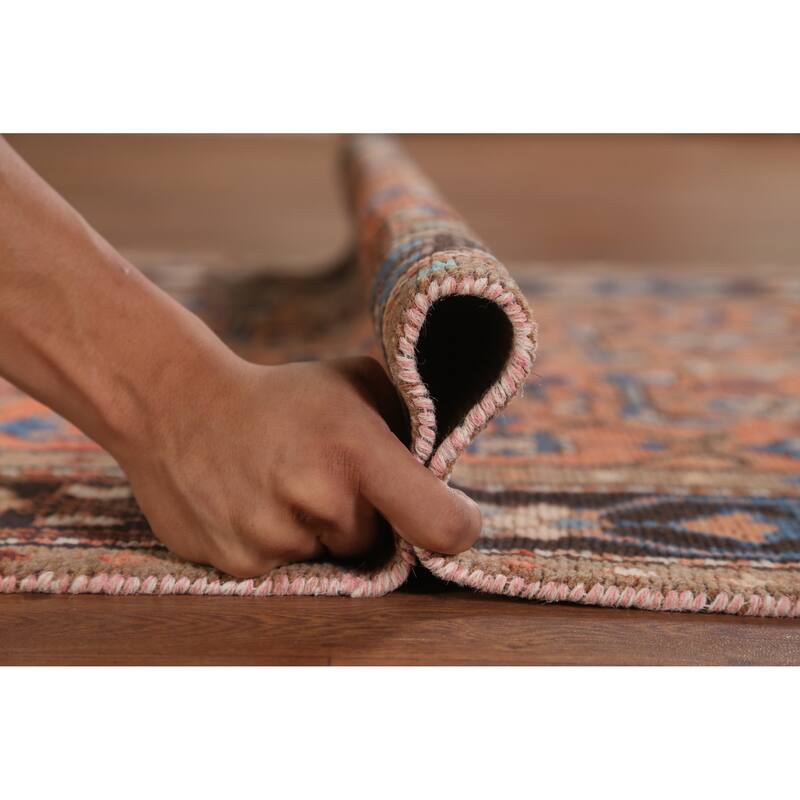 Hand Knotted Oriental 100% Wool Carpet Traditional Geometric Oranges & Rust Hamedan Runner Rug - 9' 7'' X 3' 4''