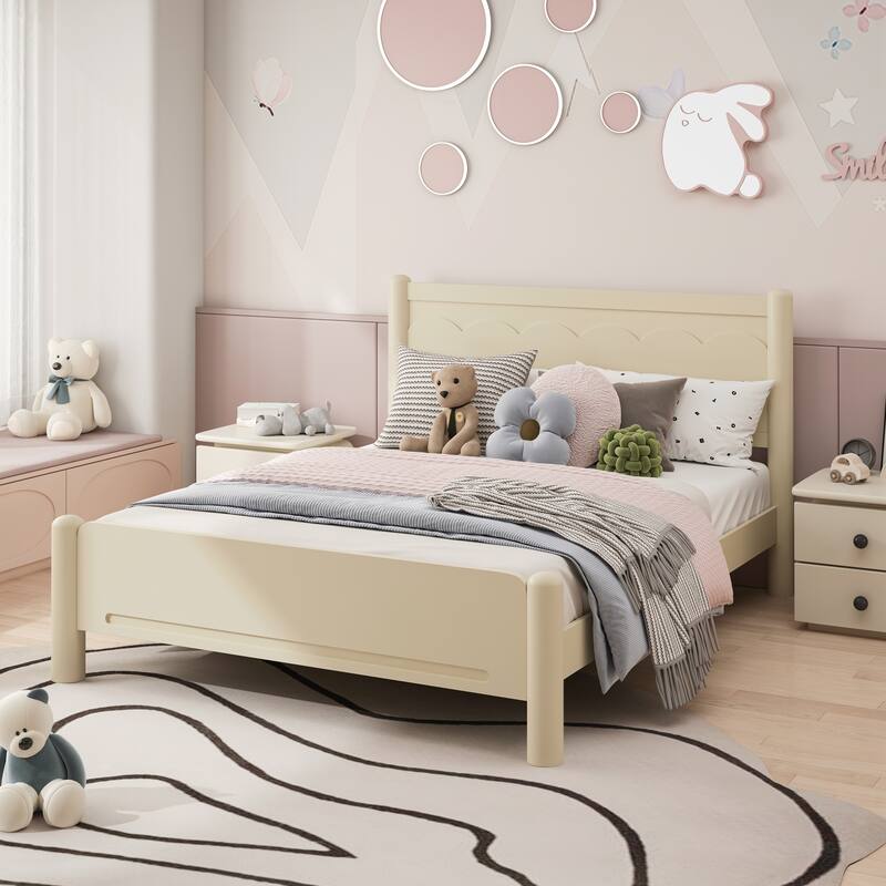Queen Size Wood Bed Frame,Wood Platform Bed with Headboard,Solid Wood Legs
