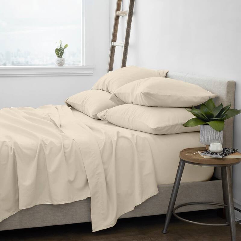 Premium Home Collection Microfiber Soft Cooling Bed Sheet Set - 6 Piece Set - California King - Cream