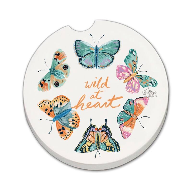 Wild at Heart 2 Pack Absorbent Stone Coaster for Vehicle Cup Holder 2.6” Diameter Manufactured in The USA - Multi