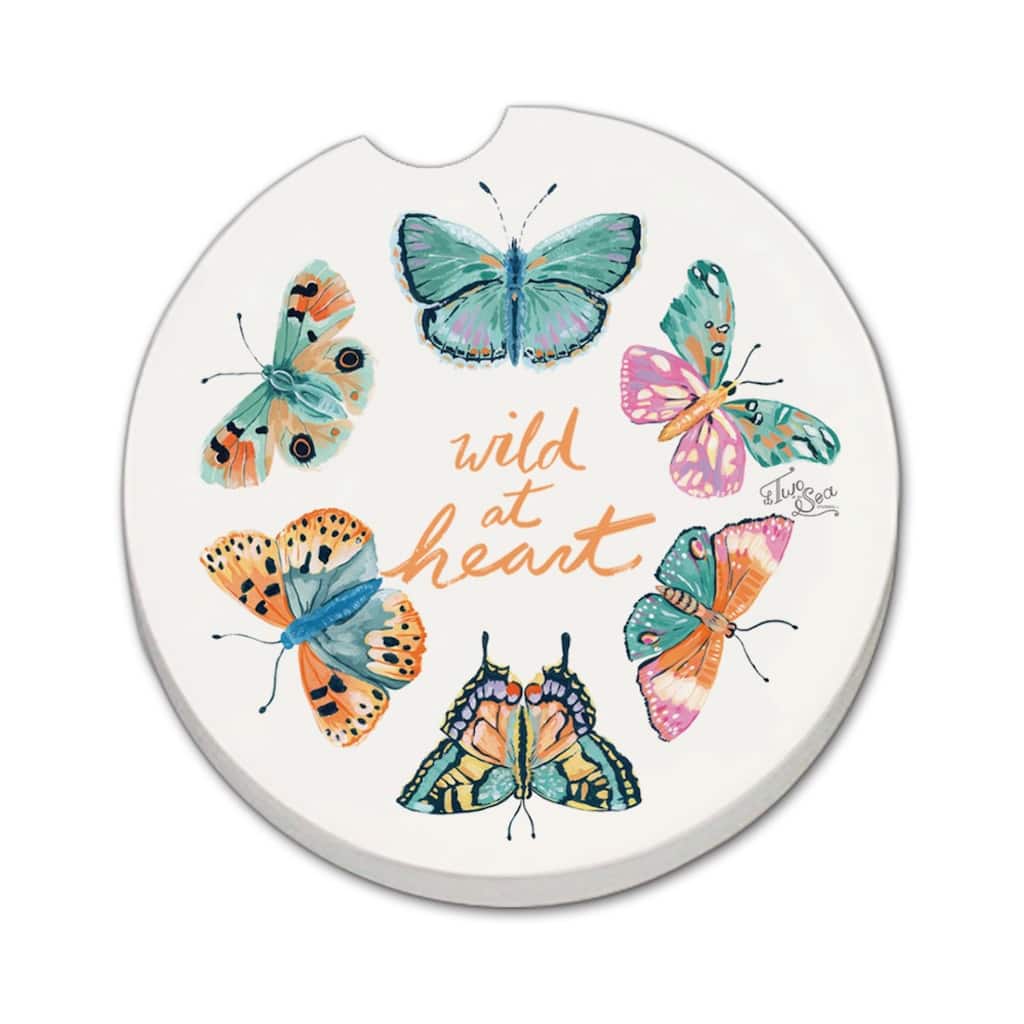 Wild at Heart 2 Pack Absorbent Stone Coaster for Vehicle Cup Holder 2.6” Diameter Manufactured in The USA