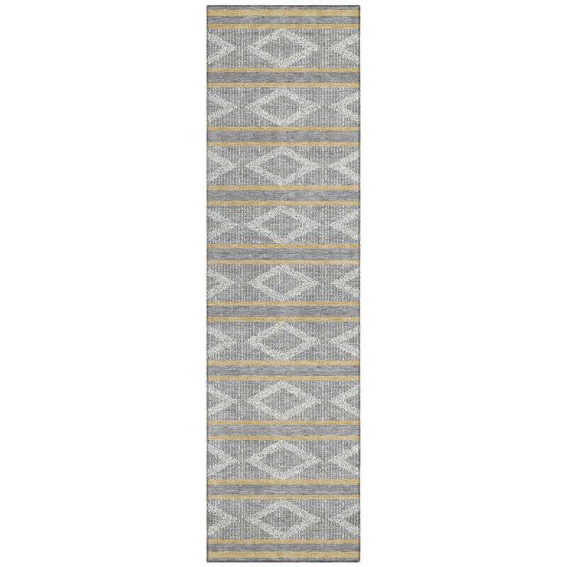 Machine Washable Indoor/ Outdoor Diamond Stripe Chantille Rug