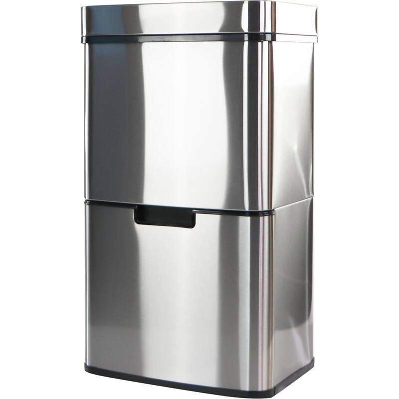 Hanover 62-Liter / 16.4-Gallon Trash Can with Dual Bins and Sensor Lid in Stainless Steel