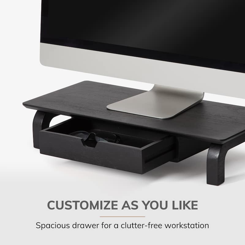 Jani Wood Monitor Stand Riser Desk - Ergonomic Design Stand, Desktop Organizer Table for Home, Office Workspace, Gaming Desk