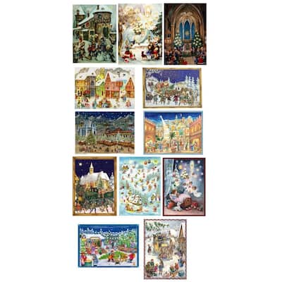 12 14" Blue Orange White Assorted Large Decorative Advent Calendar - Brown