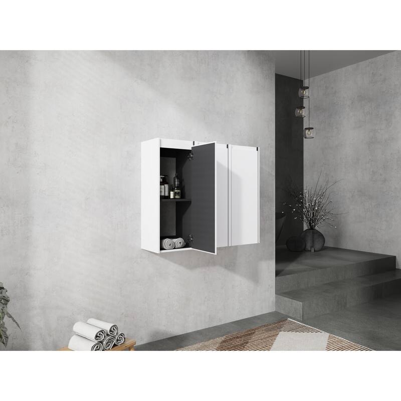 12" Bathroom Side Cabinet, 3-Soft Close Doors, Float Mounting Design