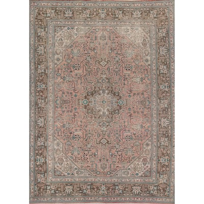 Distressed Tabriz Persian Vintage Rug Hand-Knotted Pink Wool Carpet - 8'2" x 11'1"