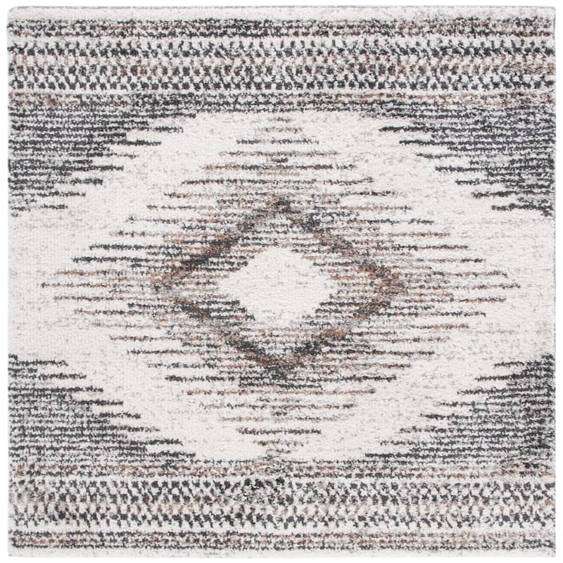 SAFAVIEH Jericho Shag Kendra Boho 1.2-inch Thick Rug - 3' Square - Black/Rust