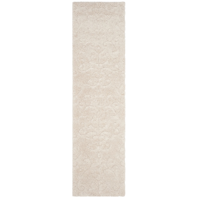SAFAVIEH Florida Shag Tjabbe Scroll Area 1.2-inch Thick Rug - 2'3" x 8' Runner - Creme