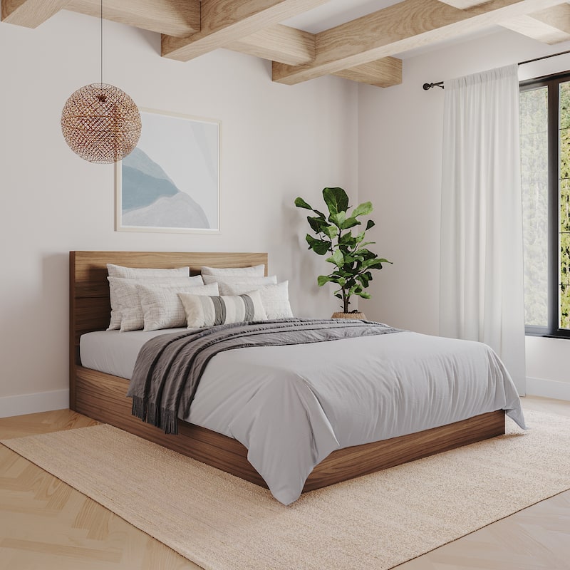 Nexera Storage Bed with Headboard, Walnut