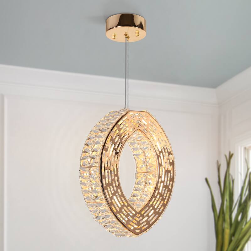 Modern Glam LED 1-Light Oval Crystal Chandelier Island Pendant for Kitchen Island - Gold