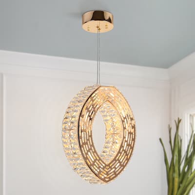 Modern Glam LED 1-Light Oval Crystal Chandelier Island Pendant for Kitchen Island - Gold