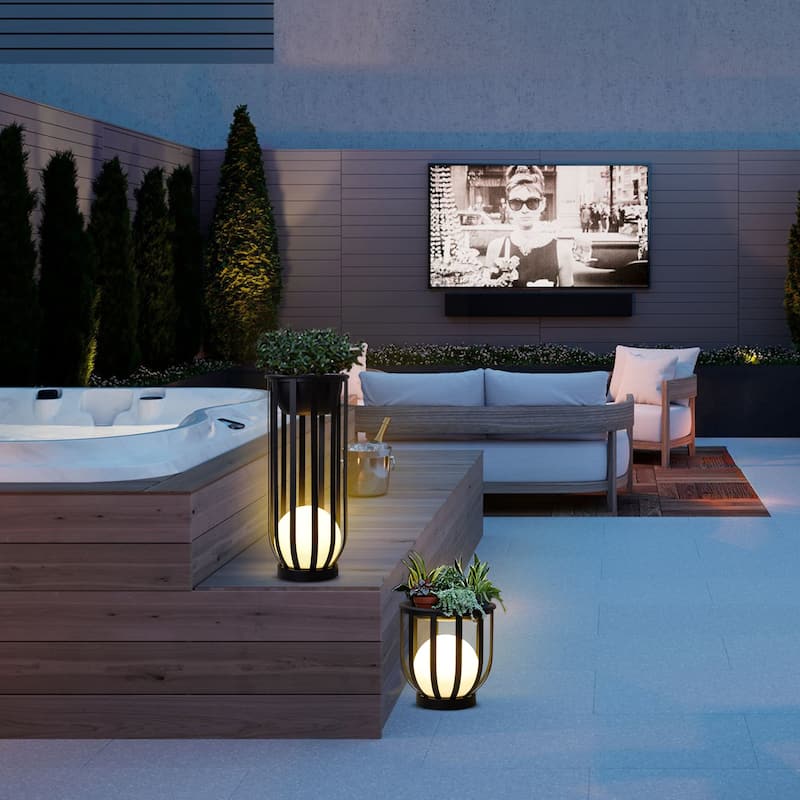 Solar Outdoor LED Floor Lamp with Plant Stand