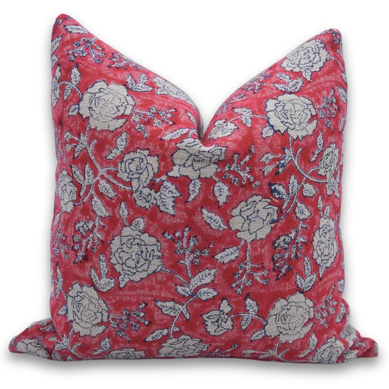 Fabdivine Accent Floral Cushioncase for Rustic Living Room Couch or Bed Pink Fall Throw Decoration Pillow Cover, Rameshwaram - Pillow Covers - Rameshwaram- Red - 20" x 20"