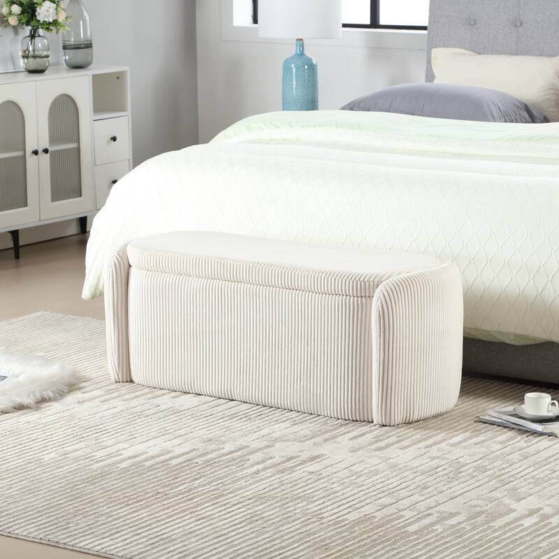 House Hold Storage Ottoman,Bedroom End Bench,Upholstered Fabric Storage Ottoman with Safety Hinge
