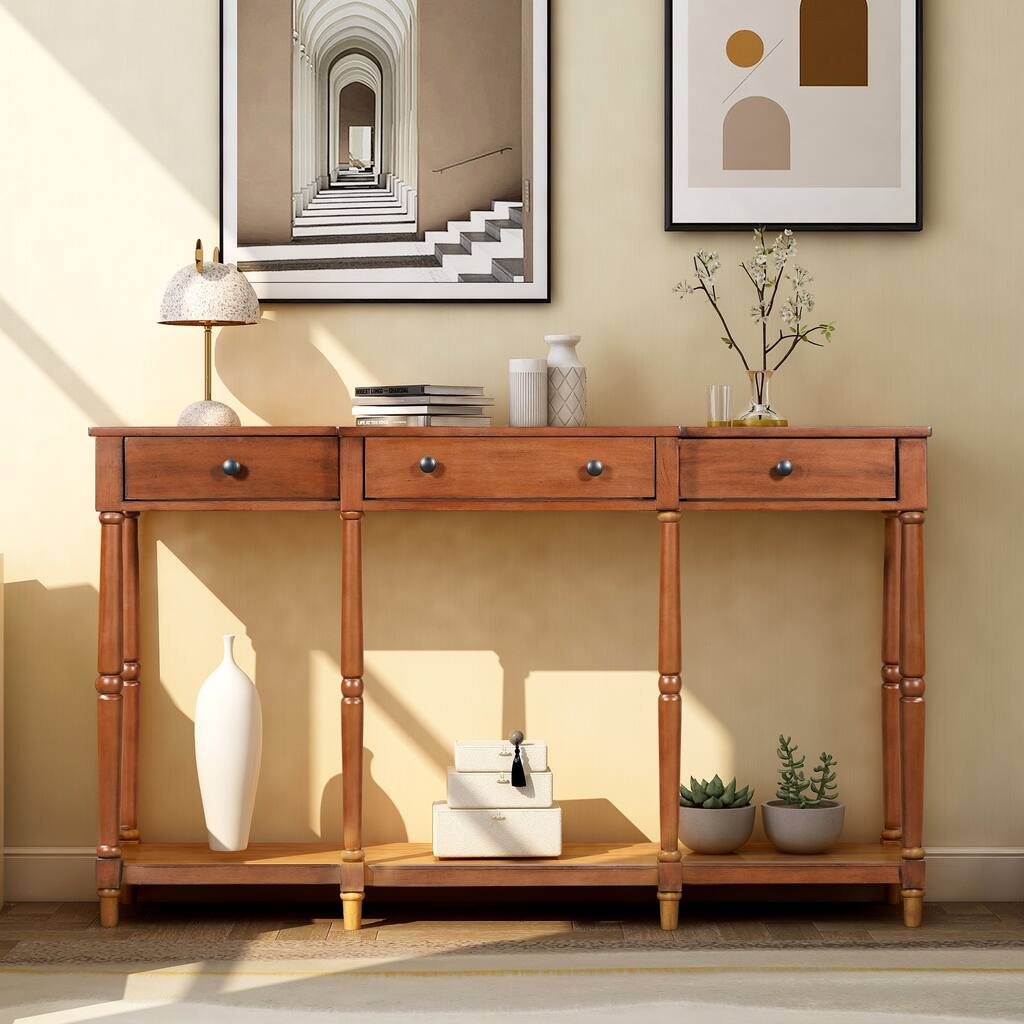 Solid Wood Console Tabl with Storage Shelf and Drawer - Overstock ...