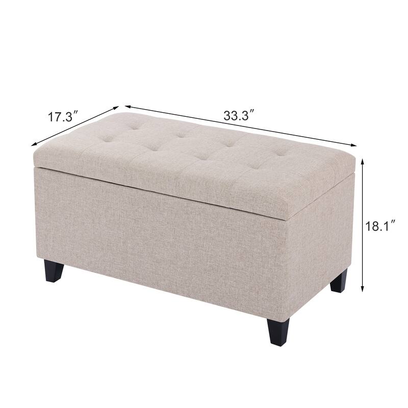 Adeco Rectangular Storage Ottoman Faux Leather Bench Lift-top Footrest