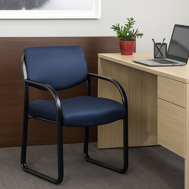 Kris Guest Armchair with Sled Base, Steel, Blue Performance Polyester