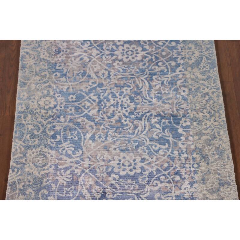 Blue Abstract Modern Accent Rug Handmade Wool Carpet - 2'8"x 5'0"