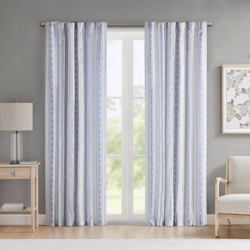 Madison Park Isabella Poly Printed Curtain Panel with Tufted Stripe and Lining