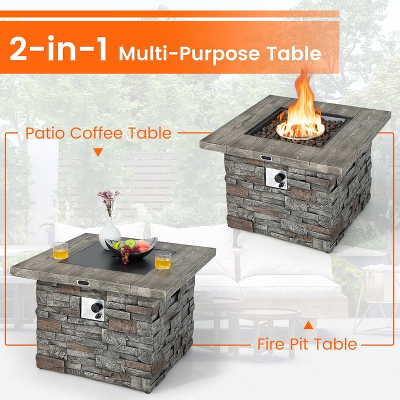 Costway 34.5'' Square Propane Gas Fire Pit Table Faux Stone w/ Lava - See Details
