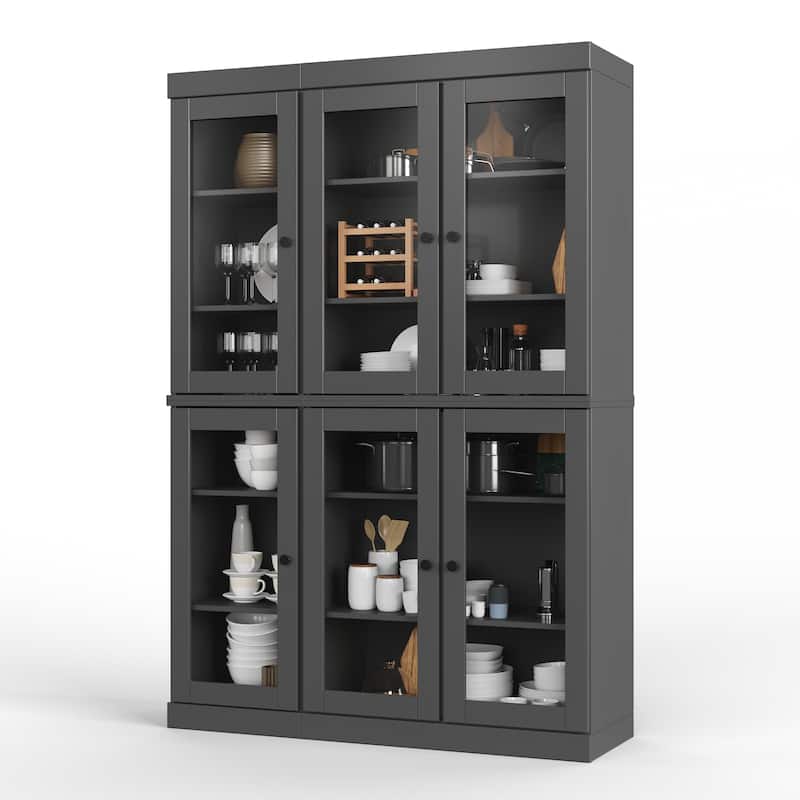 Palace Imports 100% Solid Wood 48.5" Pantry China Cabinet with Clear Glass Doors and Adjustable Shelves
