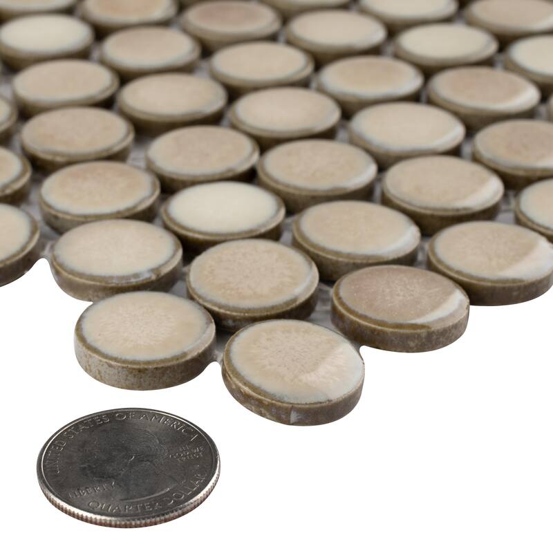 Merola Tile Hudson Penny Round Truffle 11-7/8" x 12-5/8" Porcelain Mosaic Floor and Wall Tile