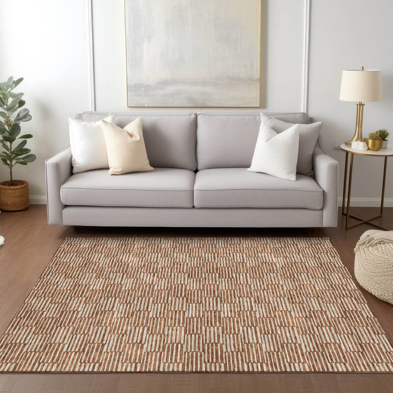 Machine Washable Indoor/ Outdoor Chantille Stripe Blocks Rug