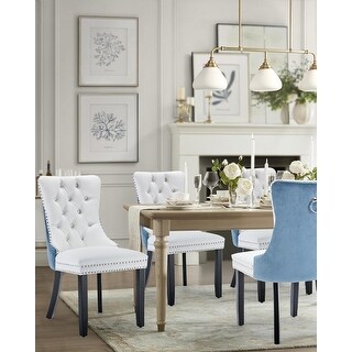 Set of 4 Upholstered Tufted Leather Dining Chairs with Nailhead Trim ...