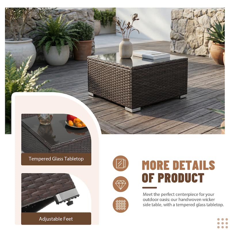 L-Shaped Outdoor Sectional Sofa, PE Wicker Patio Sofa Set with Table and Cushions