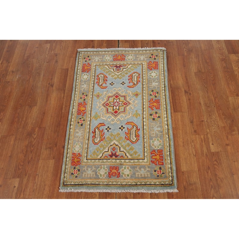 Geometric Kazak Oriental Accent Rug Hand-Knotted Wool Carpet - 2'0" x 3'0"