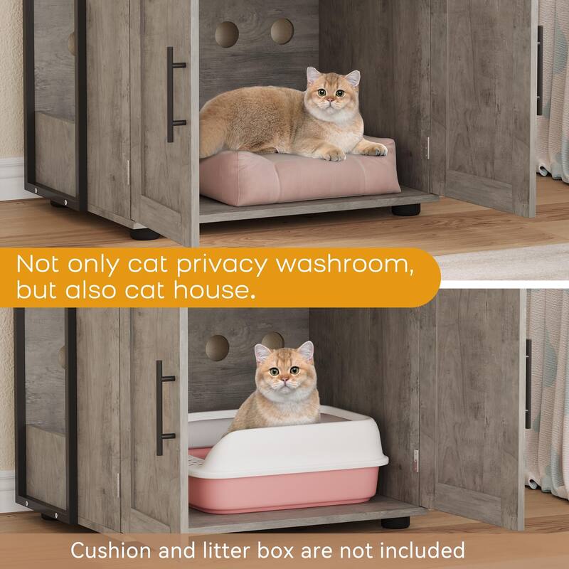 2-in-1 Cat Litter Box Enclosure with with 3 Shelves and Door
