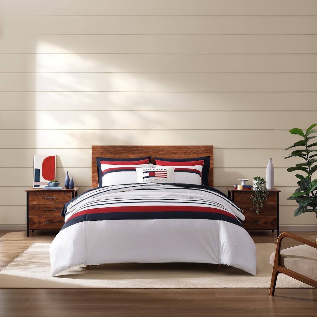 Tommy Hilfiger Classic Stripe Cotton Reversible Blue Comforter Set