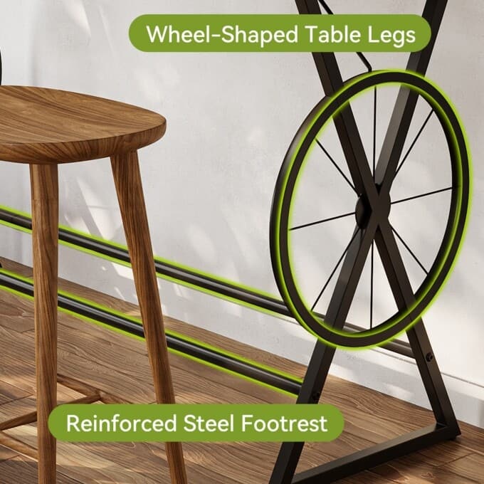 63" Counter Height Bar Table, High Pub Dining Table with Wheel-Design