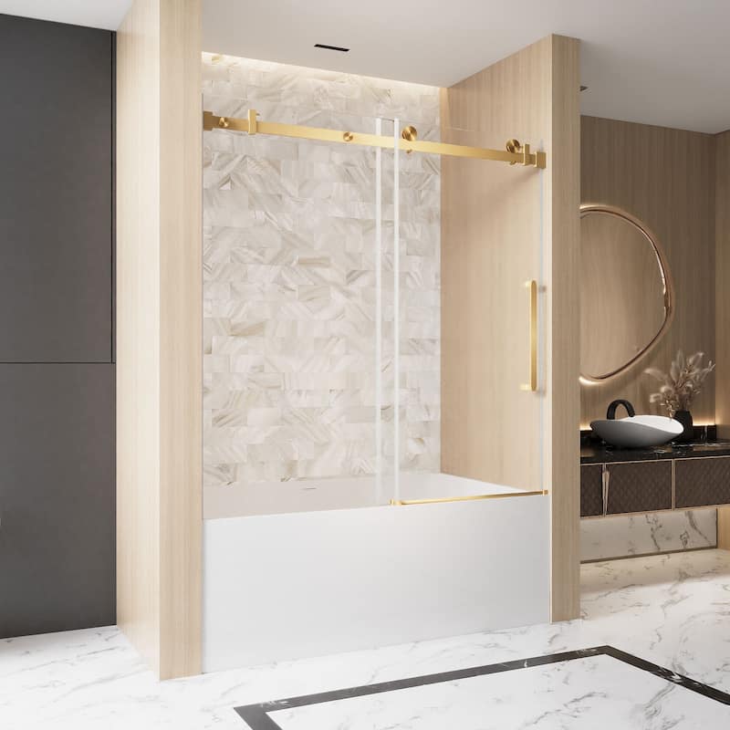 60 "W x 60" H Frameless Single Sliding Shower Door with Stainless Steel Handle - 60'' x 0.38'' x 60''