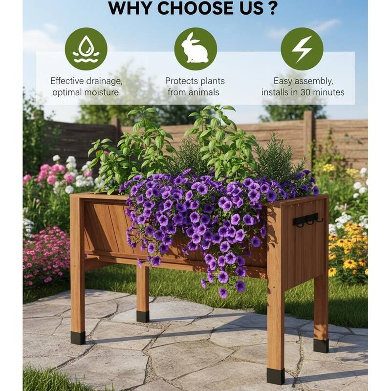 13.7In Depth Elevated Wooden Raised Garden Bed