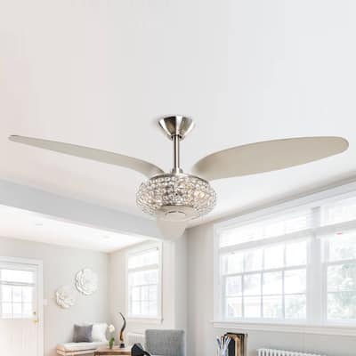 52" Nickel ABS 3-Blade Crystal LED Ceiling Fan with Remote