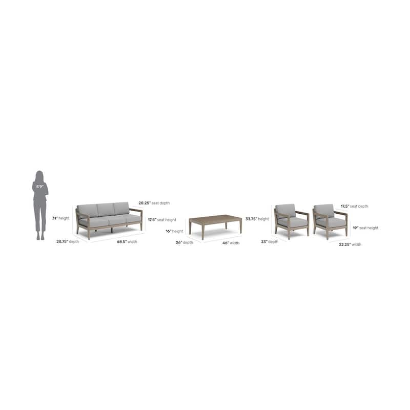 Homestyles Sustain Brown Wood Outdoor Sofa 4-Piece Set - 69" x 29" x 31"