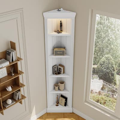 5 Tier Corner Bookcase with LED Light for Modern Living Spaces
