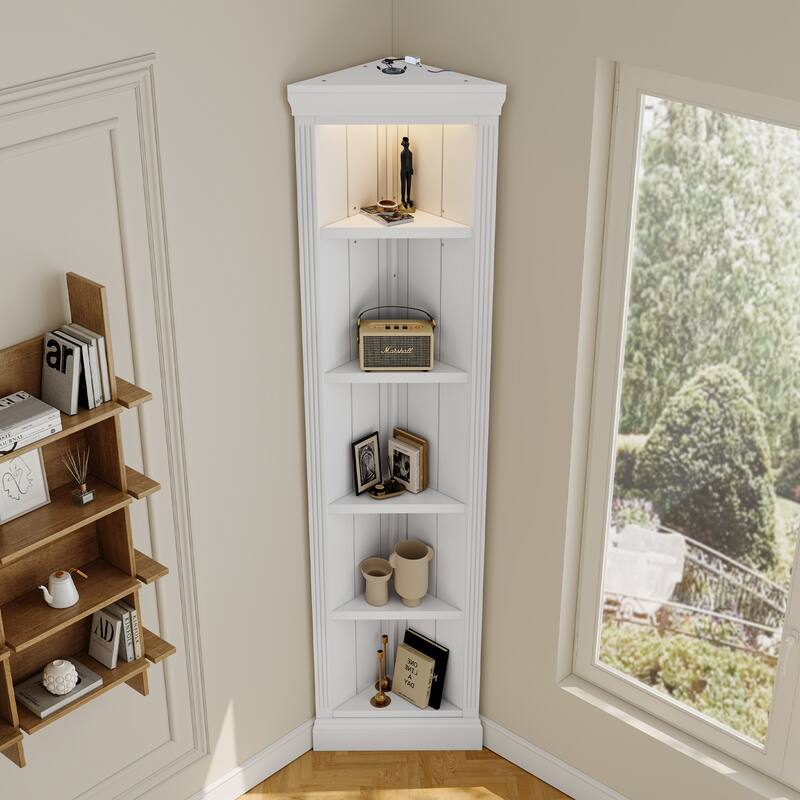 5 Tier Corner Bookcase with LED Light