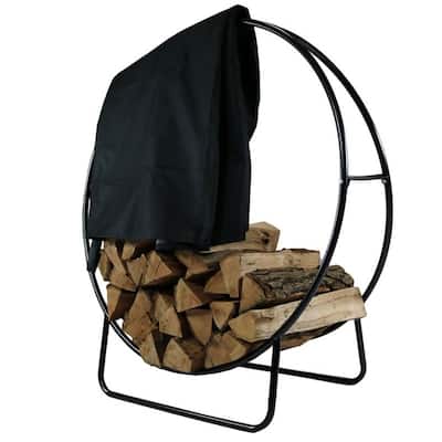 Sunnydaze Firewood Log Hoop Black Steel Easy Access Storage - Multiple Sizes