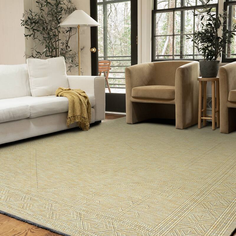 Alameda Solid Color Medallion Machine Washable Indoor Area Rug