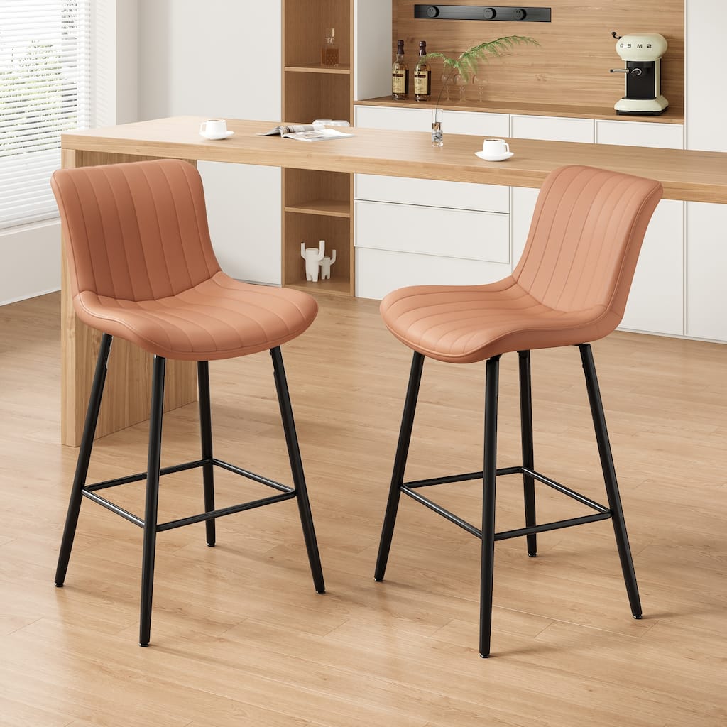 Counter Stools Set of 2, Faux Leather Kitchen & Dining Room Chairs for Dining Room