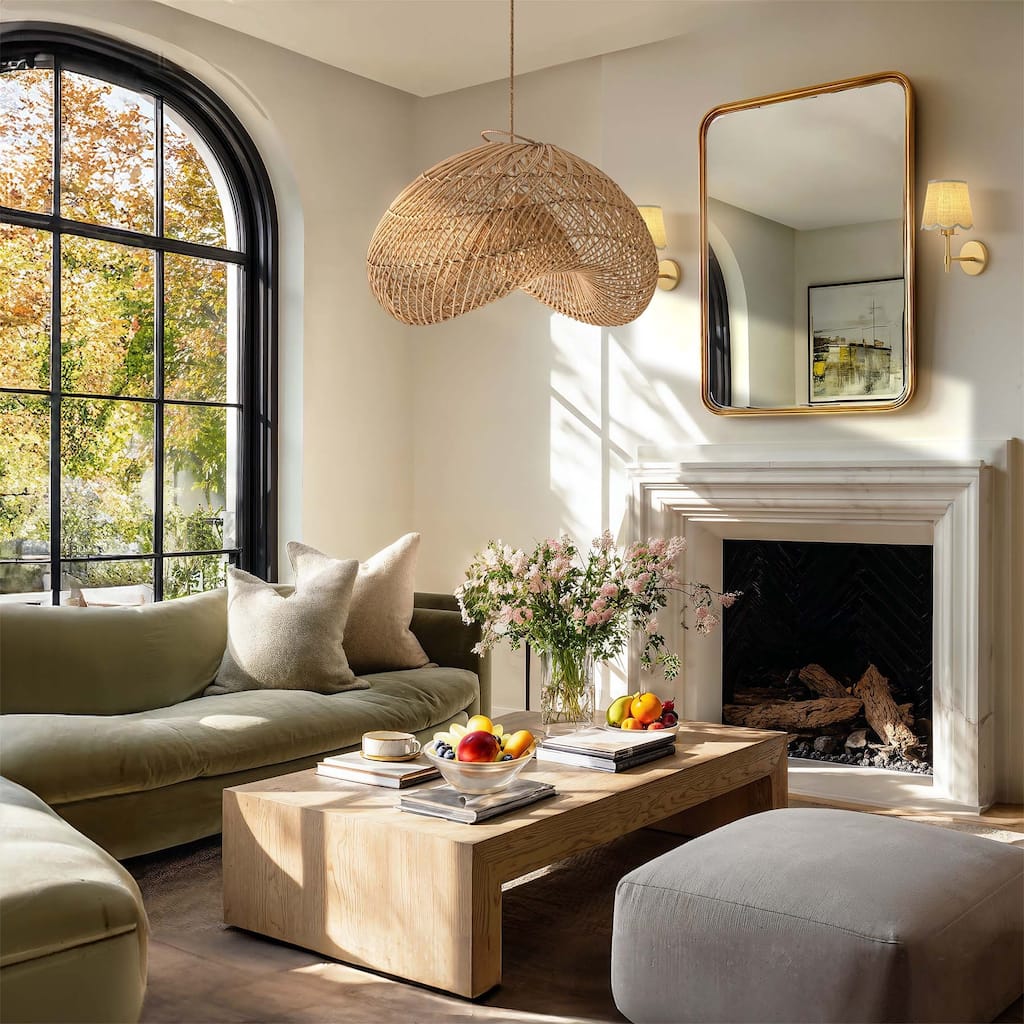 Sepherina Rattan Pendant Light Natural Large Sculptural Handwoven Light Fixture For Modern, Transitional, Farmhouse Room Décor.