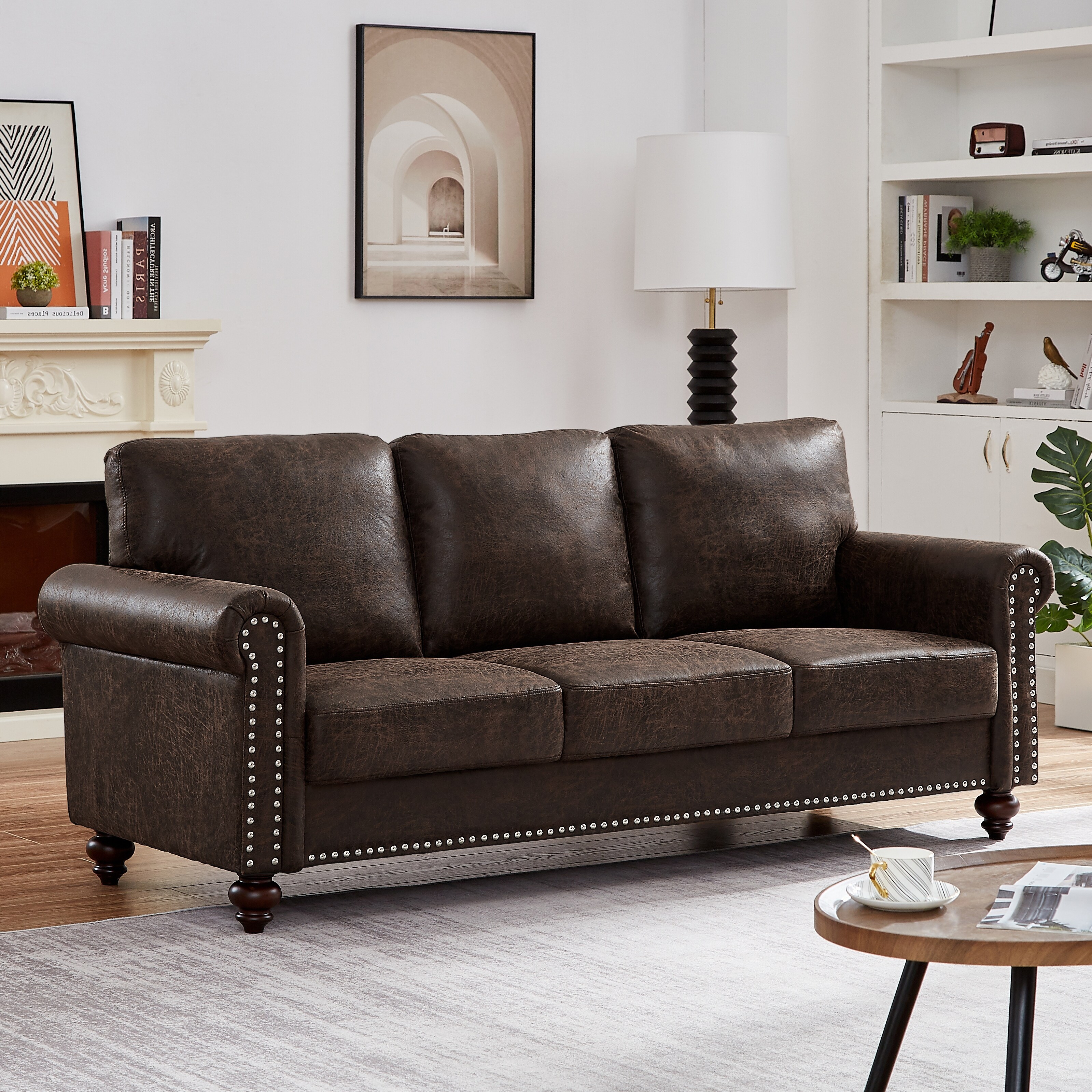 Leather sofa with fabric cushions deals