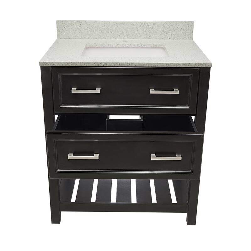 Tremblant 31" Bathroom Vanity in Espresso with Quartz Stone Vanity Top Sink w/ Backsplash in Galaxy White Single Hole