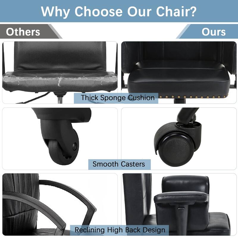 Pu Leather Home Office Desk Chair Adjustable Desk Chair Office Chair Computer Chair Ergonomic Mid Back with 360°Swivel